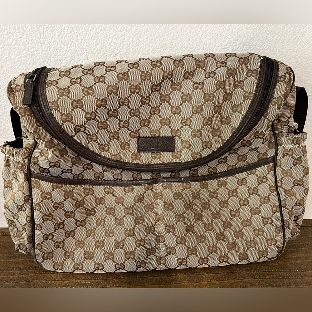 Gucci Beige and Brown Monogram diaper/messenger bag